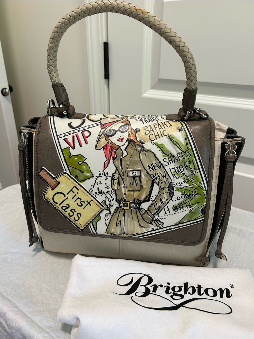 Brighton Taupe, Cream & Olive 'Safari Chic' Graphic Satchel